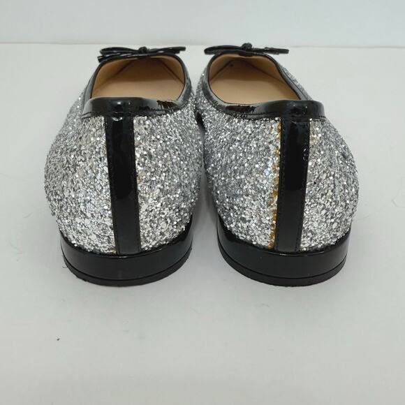 Prada Glitter Ballerina Flats Pointed Cap Toe Silver/Black Shoes 38.5 (US 8.5) - Picture 10 of 15